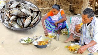 small fish curry and vegetable fry cooking & eating by our santali tribe grandma