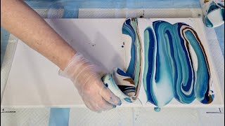 #1271 Soft Blues And Greens In This Beautiful Acrylic Ribbon Pour