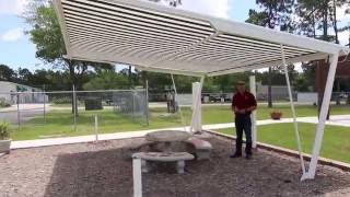 Freestanding + Retractable Awning shade structure. Installable anywhere in a yard!