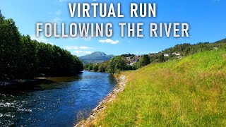 Virtual Run Treadmill Workout | Following A Salmon River Norway Nature Scenery 4k