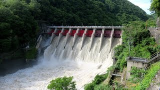 Yajiさんの旅の道草 長野 中部電力 泰阜ダム 緊急放水中【Nagano, Yasuoka dam】