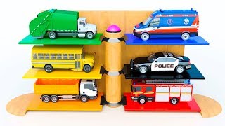 Fun Kids Videos - Toy Vehicles Parking | Police Car School Bus Garbage Truck