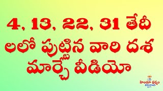 4, 13, 22, 31 తారీకుల్లో పుట్టినవారి గురించి చాలా చక్కగా అందరికీ అర్ధమయ్యేలా వివరించటం జరిగింది