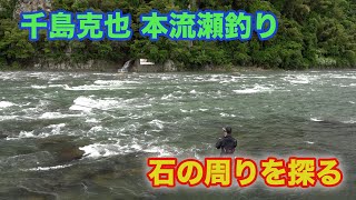 千島克也本流瀬釣り 石の周りを探る