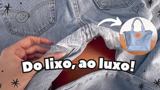 TRANSFORMEI UMA CALÇA LEVIS RASGADA EM UMA BOLSA DE PRAIA | como fazer bolsa jeans, muito fácil!