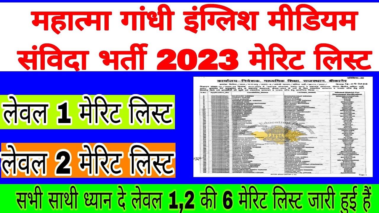 राजस्थान सहायक अध्यापक लेवल 1 व लेवल 2 संविदा भर्ती 2023 मेरिट लिस्ट और ...