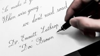 Fountain pen writing "Dr. Emmett Lathrop. Doc Brown"  ASMR