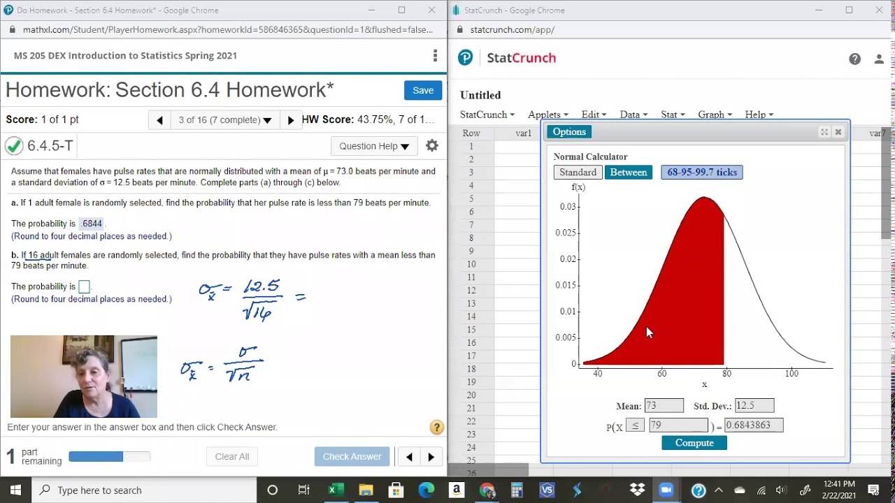 Calculating Probabilities Of Sample Distributions With StatCrunch - YouTube