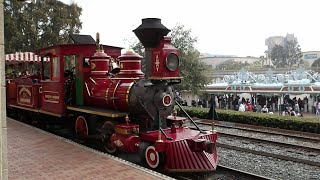 The Disneyland Railroad: Ernest S. Marsh with holiday red, Fred Gurley and E.P.. Ripley