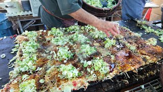 Japanese Street Food - How to Make The Huge Okonomiyaki【4K】