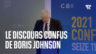 Peppa Pig, pertes de notes... Le discours chaotique de Boris Johnson devant les patrons britanniques