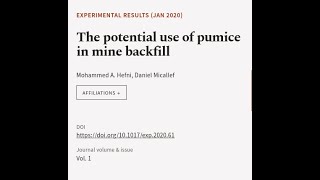 The potential use of pumice in mine backfill | RTCL.TV