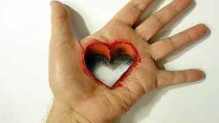 Drawing Heart Hole in Hand - 3d Trick Art on Hand