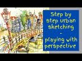 Step by step urban sketching - playing with perspective in Amsterdam