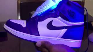 Air Jordan 1 Court Purple 2.0 Real Vs Fake. Black light test.