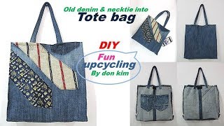 DIY 넥타이 데님 토트백 necktie denim tote bag