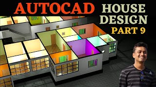 AutoCAD House Design (3D)- Part 9-  Color walls and add lights (rendering) (2021)