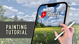IPAD PAINTING TUTORIAL - Spring fields Landscape in Procreate #Shorts
