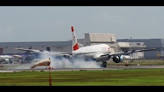 ✈✈爆煙着陸 台風17号通過で ウインドシアアラーム鳴りっぱなし 壮絶強風横風着陸 wind shear Crosswind landing Narita