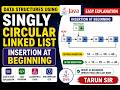 Singly Circular Linked List Insertion at Beginning in Java | Data Structures Using Java