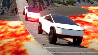 Cars vs Truss Bridge over Lava River Challenge in BeamNG Drive