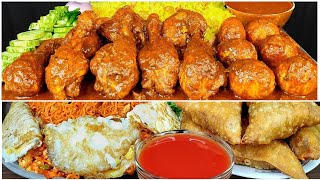 ASME EATING SPICY SAMOSAS,PAKORAS,UMLATE,KOREAN SPICY NODLES,SAUCE,LEG'S PIECE CURY,SALAD | MUKBANGE