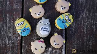 四種可愛卡通馬卡龍 Hello kitty Rilakkuma Minions Totoro Character macaron tutorial