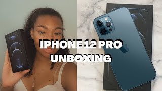 *New* iPhone 12 PRO unboxing | set up, accessories, + more - Pacific Blue