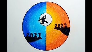 How To Draw Happy New Year 2022 For Beginners |Drawing New Year 2022 In A Circle