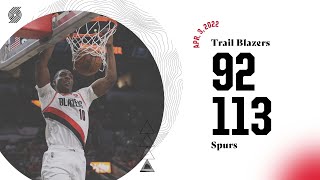 Trail Blazers 92, Spurs 113 | Game Highlights | Apr. 3, 2022