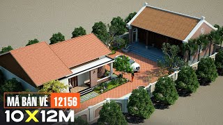 Mã bản vẽ 12156. Biệt thự vườn kèm nhà thờ họ 3 phòng ngủ kích thước 10x12m | Banvenhadep.vn