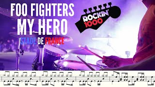 My Hero - Foo Fighters | Rockin'1000, Paris 2022 (with scrolling drum sheet)