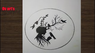 How to draw birds Freedom on tree like mother Pencil sketch || Ov art's