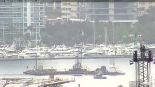 Port Miami : Salvage of boat sunk after collision with Fisher Island Ferry 6/25/2023