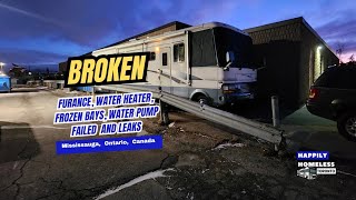 Broken RV Furance, Water Heater, Frozen Bays, Burnt Out Water Pump and Leaks. Nomadic life in Canada