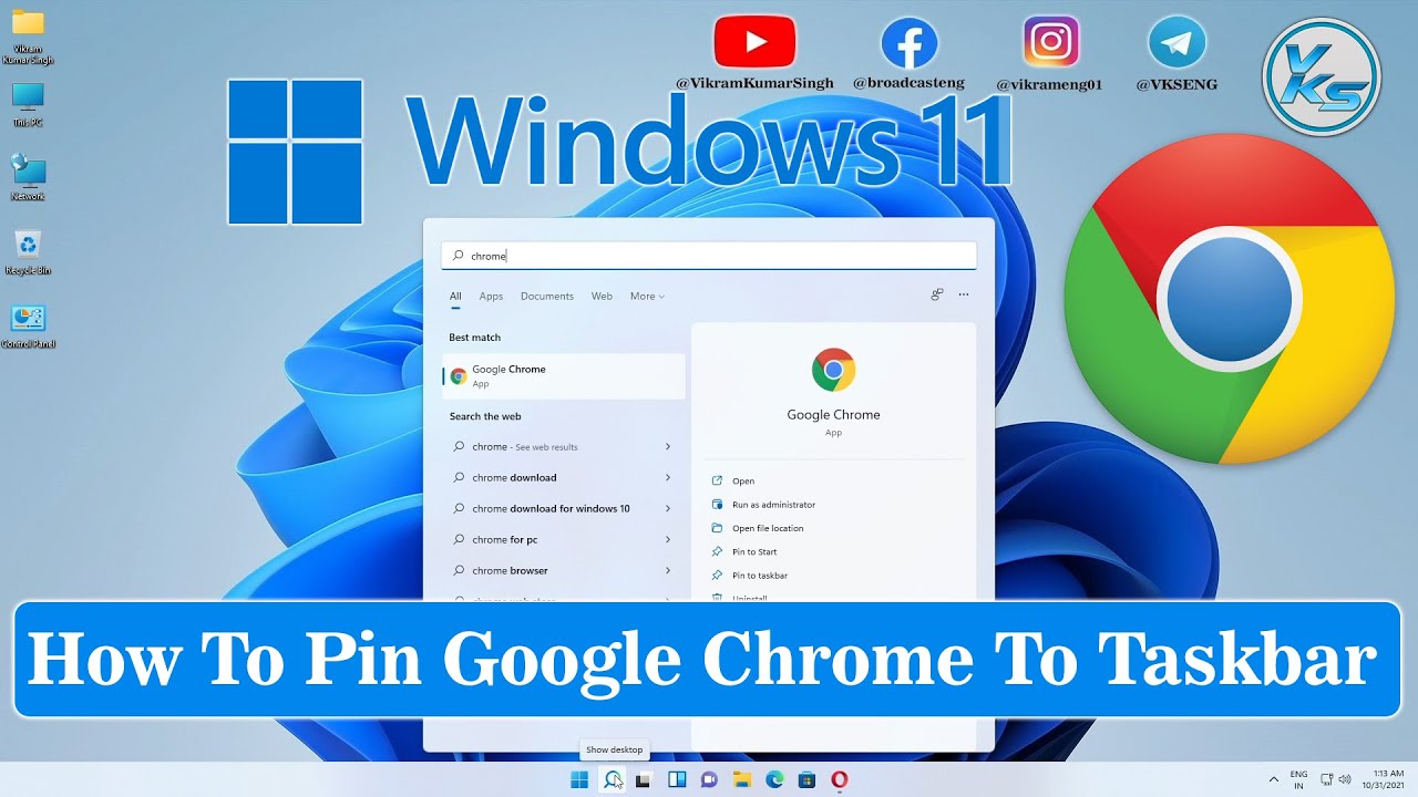 How To Pin Google Chrome To Taskbar On Windows 11 - YouTube