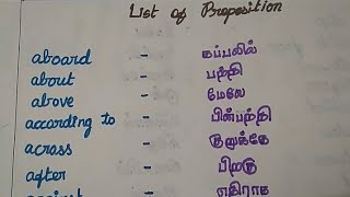 List of Preposition||Preposition with tamil meaning