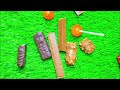 asmr most popular candys some lots of colorful rainbow lollipop candy unpacking chocolate eat