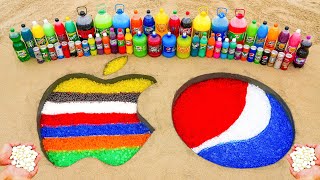 How to make Rainbow Apple and Pepsi Logo in the Hole with Orbeez, Coca Cola, Popular Sodas & Mentos