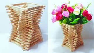 How to make Flower vase with Popsicle Sticks || Flower Bouquet out of Popsicle Sticks
