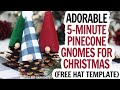 Pinecone Gnomes / DIY Pinecone Gnomes / Free Gnome Hat Template / Pine Cone Gnome DIY for Christmas