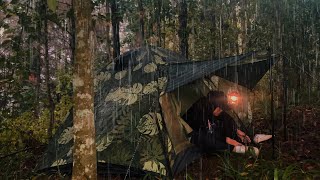 SOLO CAMPING IN HEAVY RAIN - RELAXING CAMPING IN RAIN FOREST - ASMR