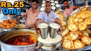 Rs.25 Only Ultimate Breakfast in Amritsar | Pooria Chole, Lassi | Street food tour