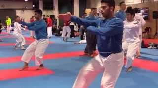 Kuwait Team Male Kata warming up before the competition - 2014 World Karate Championships