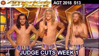 Jack Tenney Joogsquad Jumps into Trampoline  with Tasers America's Got Talent 2018 Judge Cuts 1 AGT