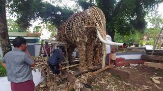 Making of elephant effigy in Neelamperoor Padayani