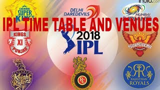 VIVO IPL SCHEDULE 2018 / Vivo IPL Time Table & Venues 2018.