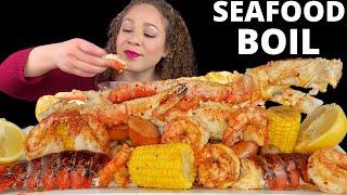 ASMR SEAFOOD BOIL MUKBANG| KING CRAB LEGS, LOBSTER TAILS, SHRIMP, SAUSAGE, POTATOES, CORN \u0026 EGGS