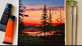 How to draw Sunset / Easy Acrylic Painting for Beginners / Step by Step # 148