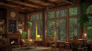 Rainy Coffee Shop Relaxation - Soothing Soundscape with Jazz Music for Stress Relief, Wellness 🌧️🎵